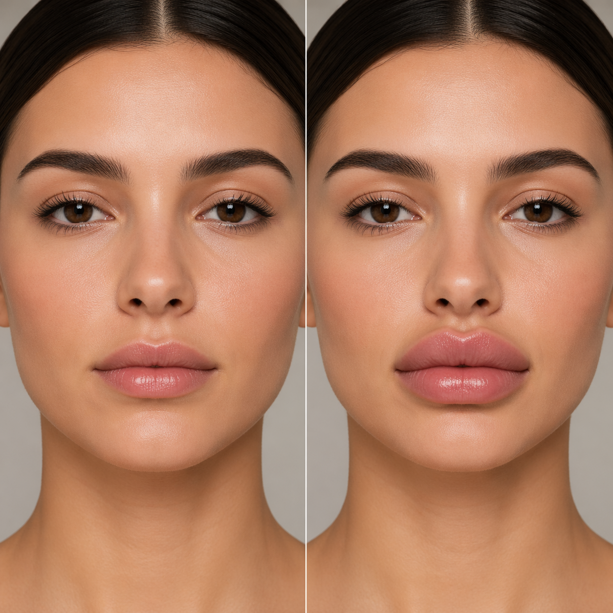 Natural versus overfilled lip filler outcome comparison, educational clinical visual
