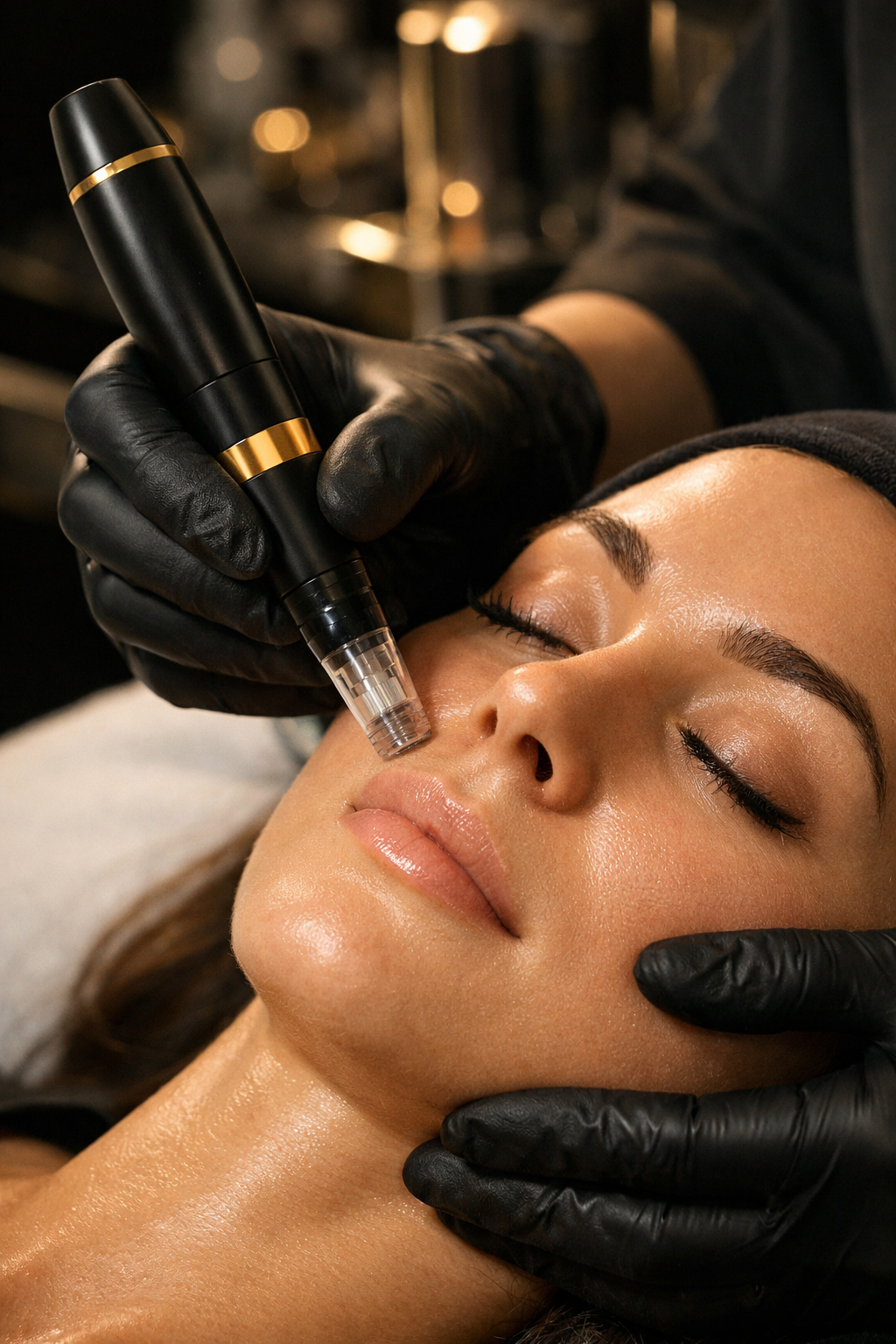 Professional microneedling treatment in a luxury medical aesthetics clinic in Hackney London, photorealistic, 16:9